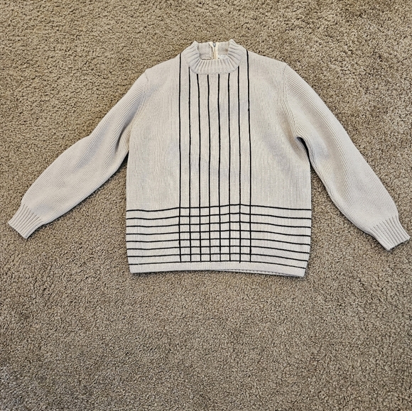 100% Virgin Acrylic Vintage Geometric Crewneck Sweater In Tan & Brown, Size Med - Picture 1 of 7
